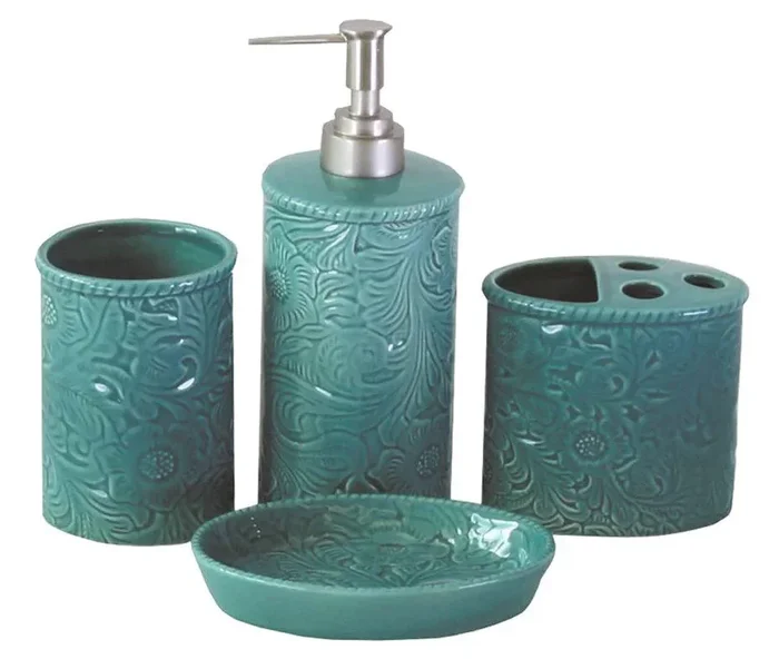 Savannah 4 Piece Bathroom Countertop Accessory Set, Turquoise