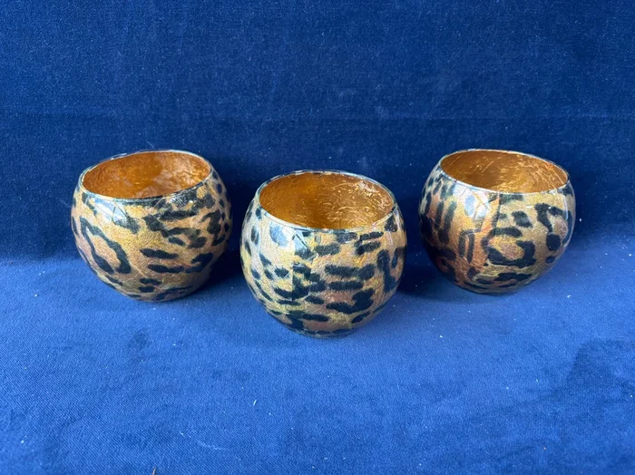 Set Of 3 Leopard Print Glass Candle Holders
