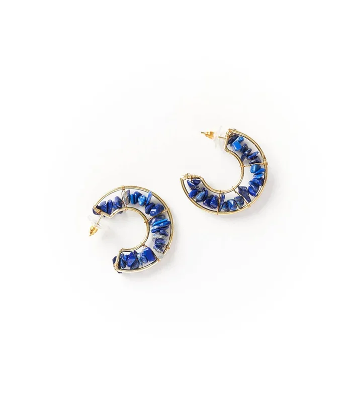 Shamani Semi-Precious Sodalite Earrings – Crescent Hoop