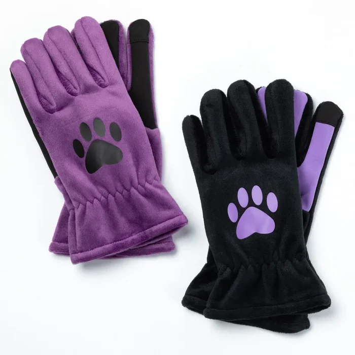 Sherpa Fleece Paw Print Touch Screen Gloves