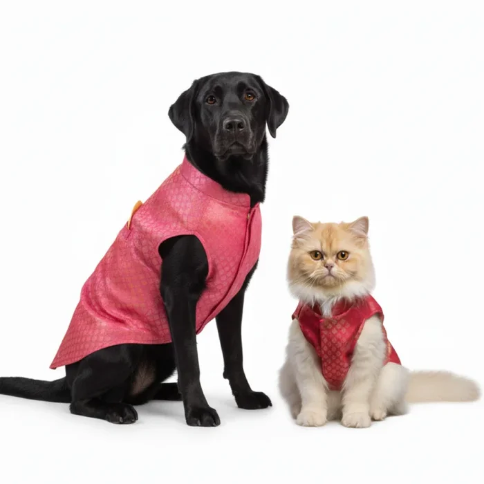 Skatrs Brocade Gold Printed Sherwani for Dogs and Cats (Pink)