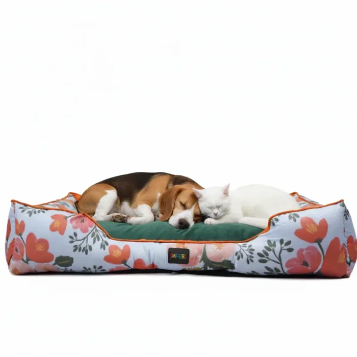 Skatrs Flower Meadow Bed for Dogs & Cats (Orange/Green)