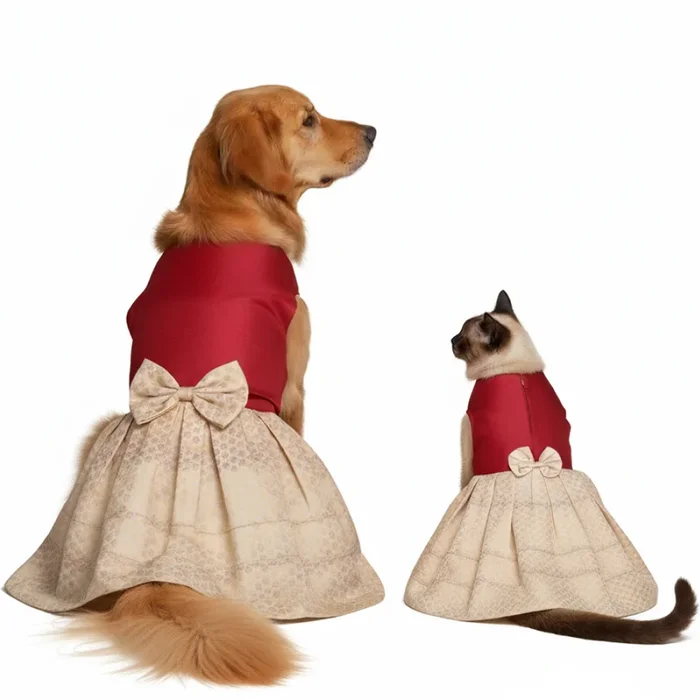 Skatrs Heritage Dress for Dogs and Cats (Maroon and Off White)