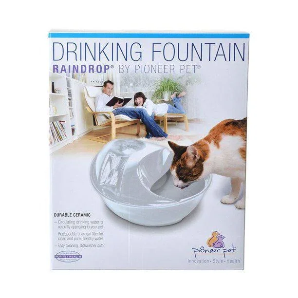 Smart Cat Raindrop Ceramic White 60oz Fountain