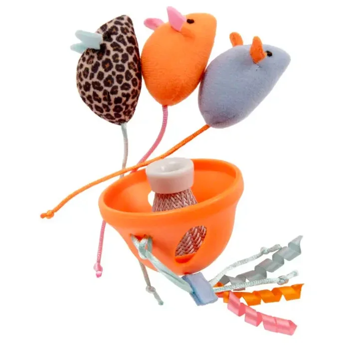 SmartyKat Instincts Lil’ Launcher™ 3 Catnip & Silvervine Plush Mice & 1 Launcher Cat Toys