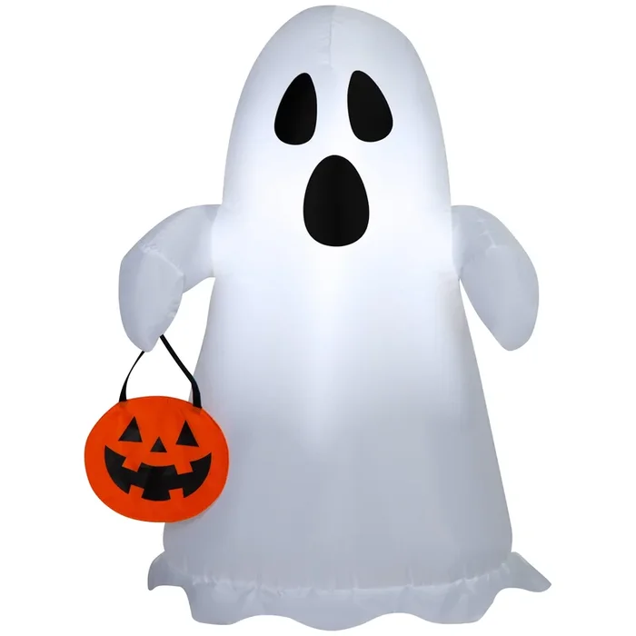 Spooky Ghost with Jack-o’-Lantern Tote Airblown Yard Inflatable, Multicolor, 3.5′, Halloween by Way To Celebrate