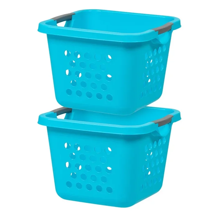 Square Laundry Basket – Tall Teal Organizer for Closet, Dorm, or Bedroom, Medium Size, 2-Pack