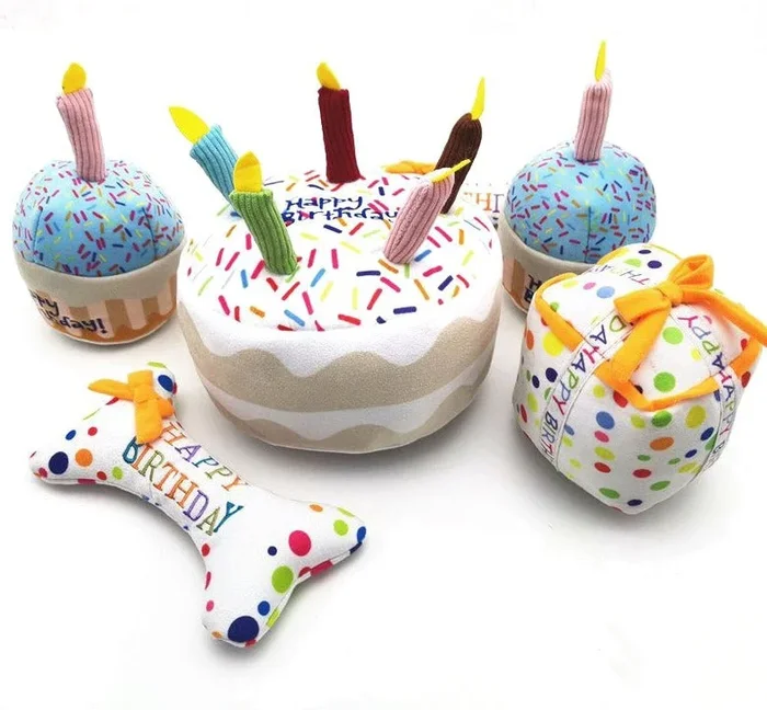 Squeaky Dog Toy – Birthday Cake