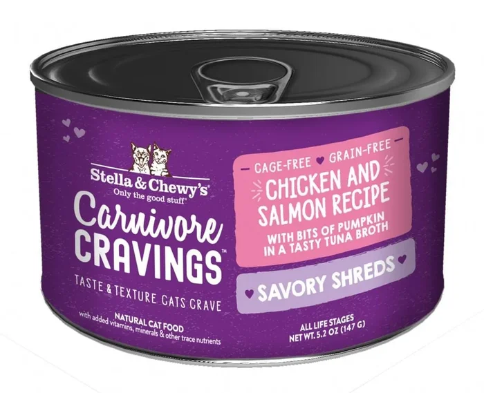 Stella & Chewy’s Carnivore Cravings Savory Shreds Chicken & Salmon Dinner in Broth Wet Cat Food