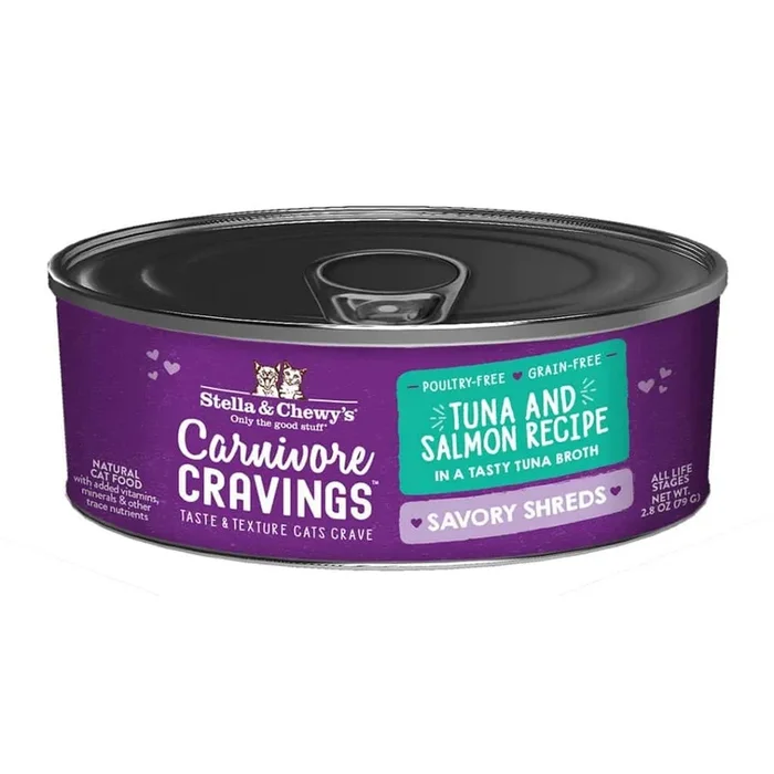 Stella & Chewy’s Carnivore Cravings Savory Shreds Tuna & Salmon Dinner Recipe Wet Cat Food