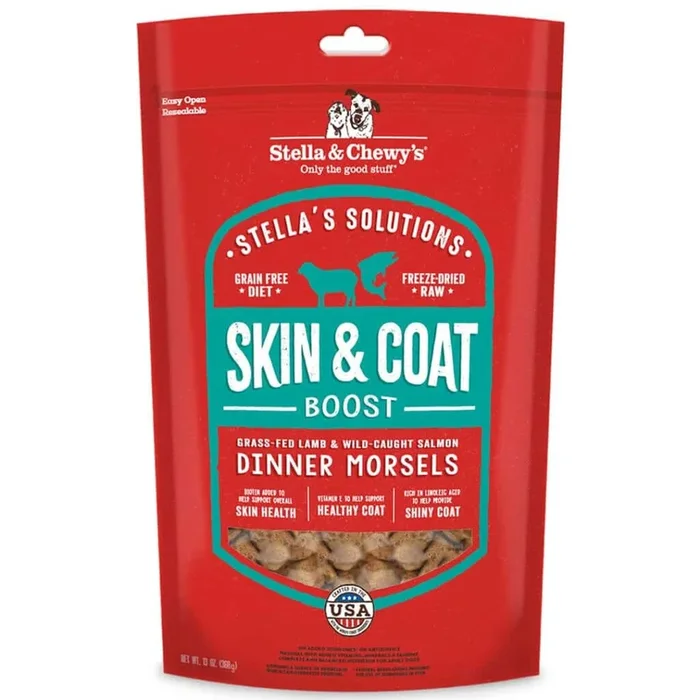 Stella & Chewy’s Stella’s Solutions Skin & Coat Boost Grass-Fed Lamb & Wild-Caught Salmon Dinner Morsels Freeze-Dried Dog Food, 13-oz bag