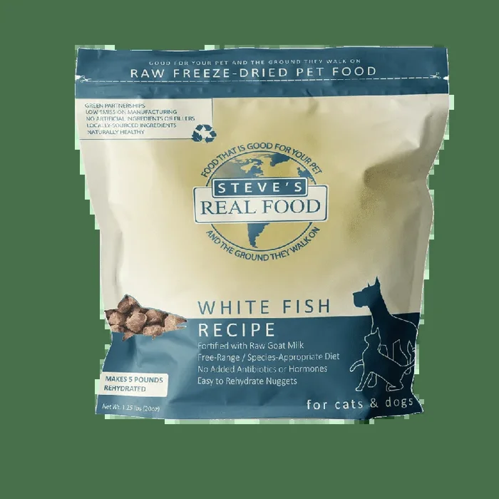 Steve’s Real Food Freeze-Dried Raw Dog Food White Fish Diet for Dogs and Cats