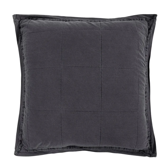 Stonewashed Cotton Quilted Velvet Euro Sham, Gray