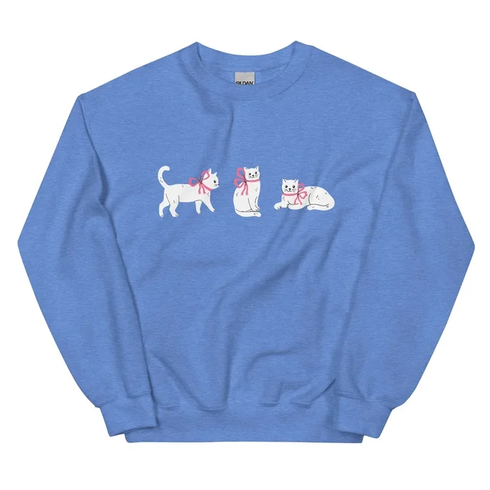 Sweet Cat With Pink Bow Crewneck Sweatshirt