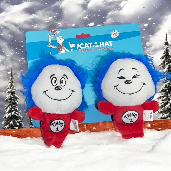 the cat in the hat 2 pack dog toy with a squeaker