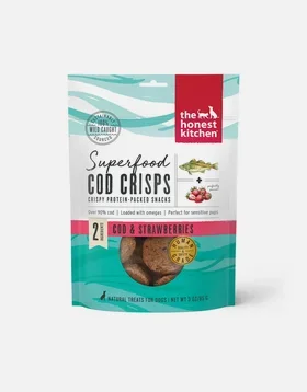 The Honest Kitchen Superfood Cod Crisp – Strawberry, Dog Treat, 3-oz Bag