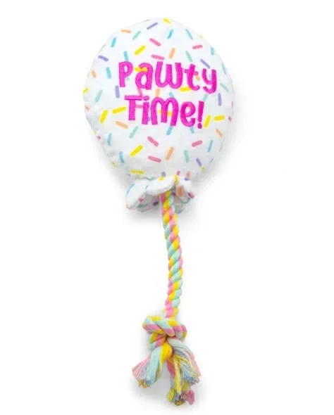 ThoozyPet Birthday Balloon Plush Dog Toy with Rope 7″