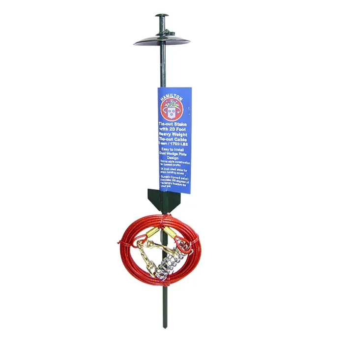Tie-Out Stake with Cable and Spring, 24″