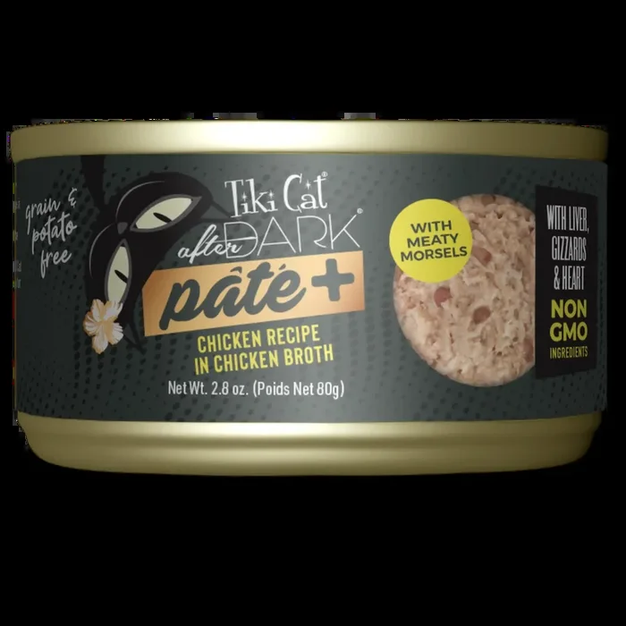 Tiki Cat After Dark Pate+ Chicken Recipe in Chicken Broth, 2.8-oz Case of 12