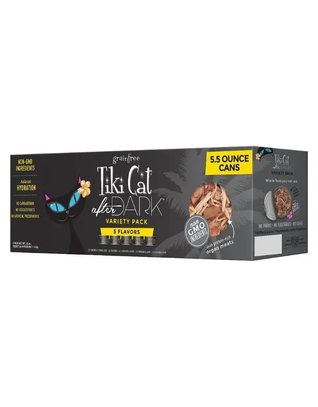 TIKI CAT After Dark Variety Pack Shreds Canned Cat Food 5.5OZ CASE/8