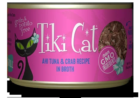 Tiki Cat Grill Ahi Tuna & Crab Recipe in Broth Wet Cat Food Can, 6-oz