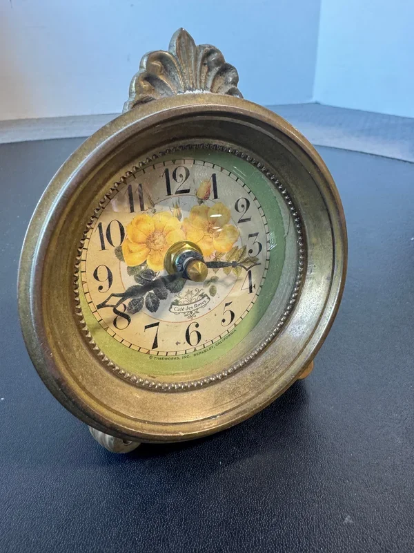Timeworks Inc. Cafe des Roses Petite Brass Desk Clock (WORKS)