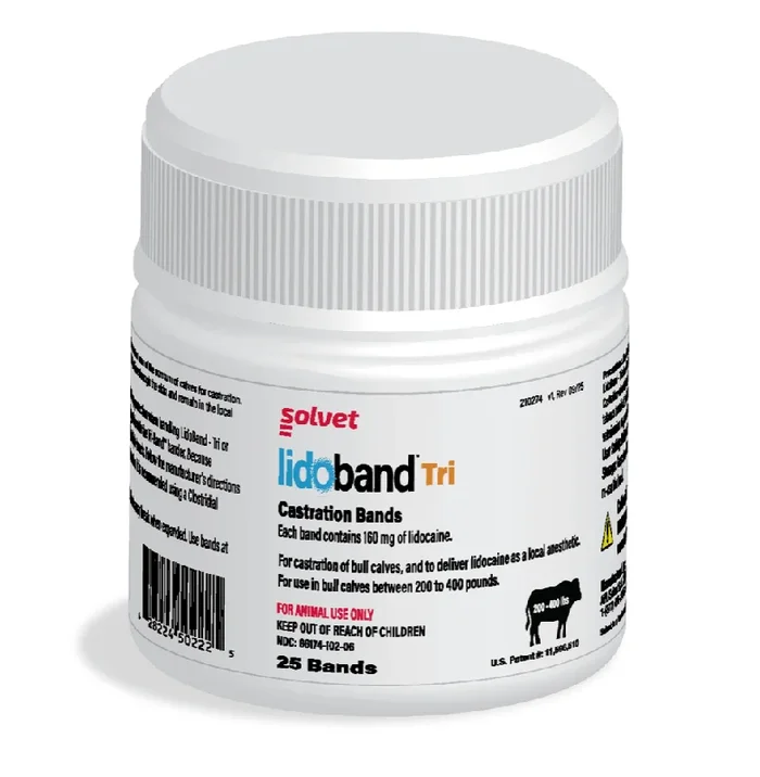 Tri-Band Bander Castration Kit with Lidoband Tri Pain-Relief Lidocaine Bands for Cattle