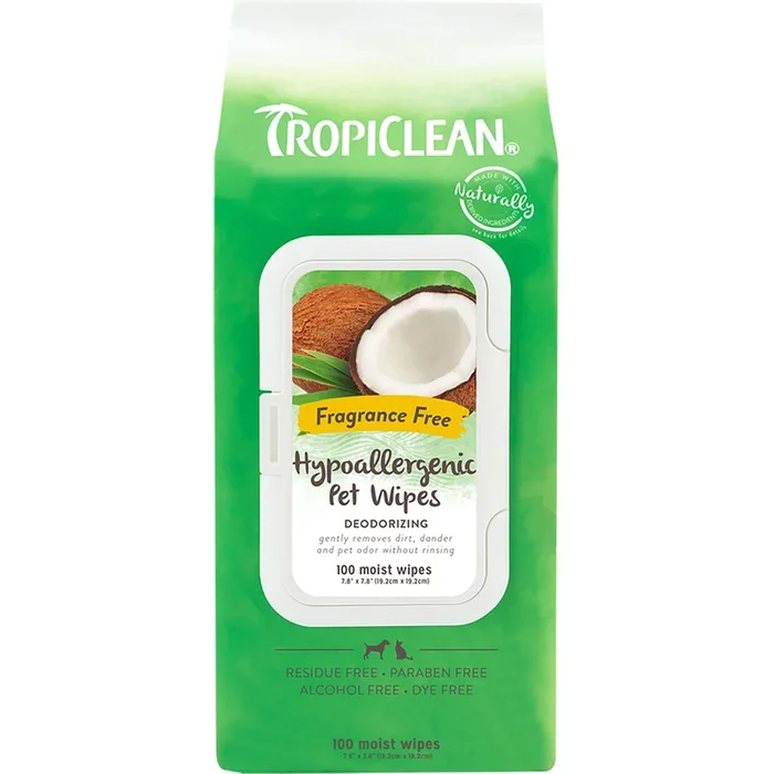 TropiClean Hypoallergenic Cleaning Pet Wipes, 100ct