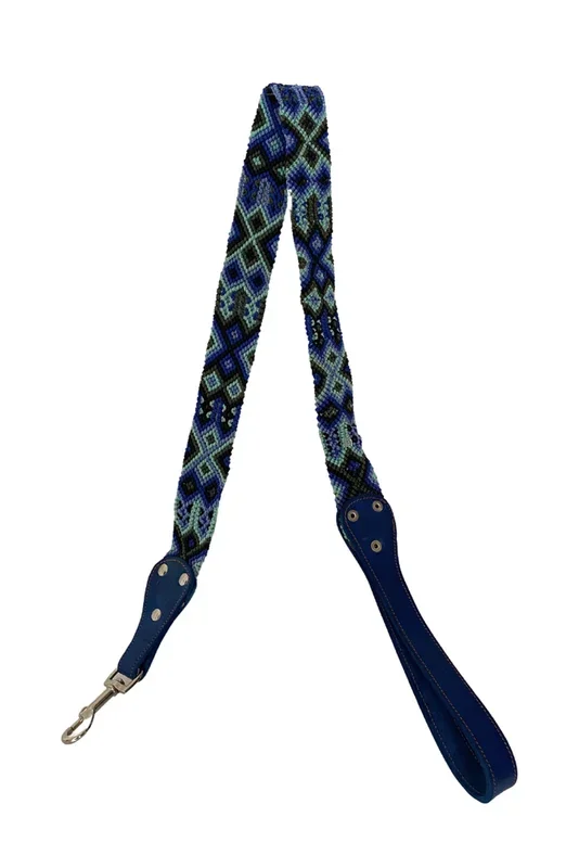 Tulum Handmade Holbox Blue Woven and Leather Dog Leash