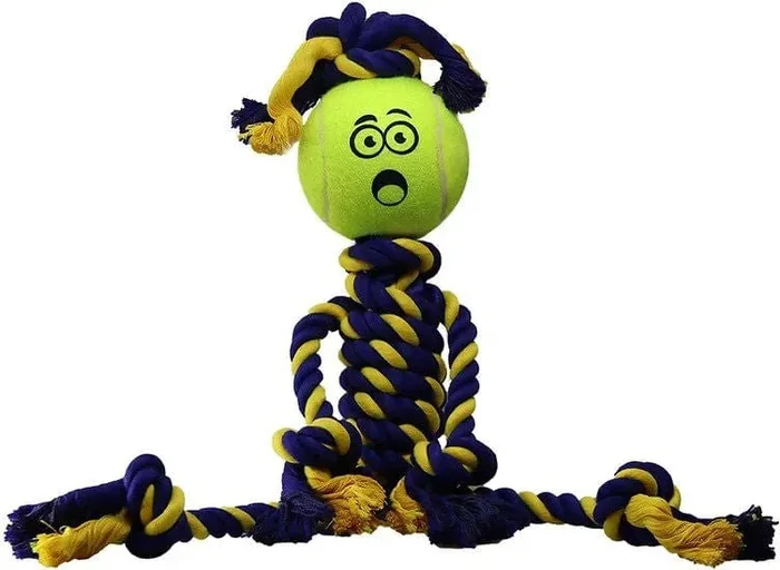 Twisted Chews, Medium Braided Cotton Rope Rasta Man with Tuff Ball