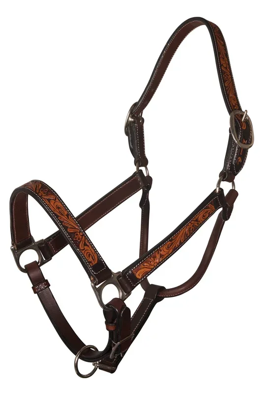 Two-Tone Floral Leather Halter for Horses