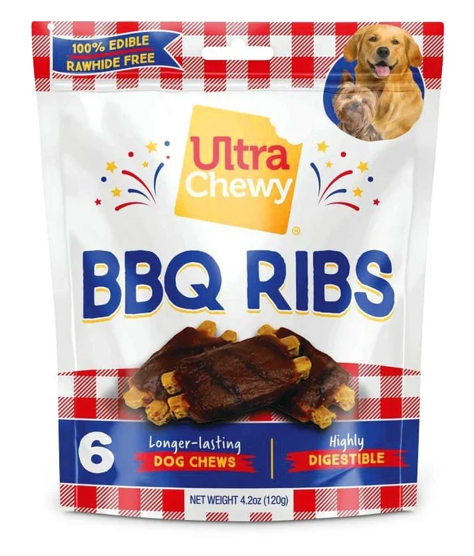 Ultra Chewy BBQ Ribs Dog Treats, 6 ct
