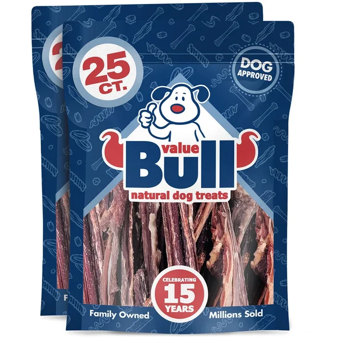 ValueBull Beef Jerky Gullet Sticks, Premium Dog Chews, 6 Inch, 50 Count