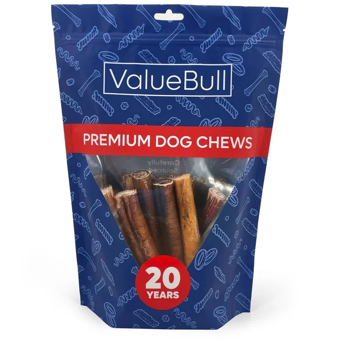 ValueBull Bully Sticks for Large Dogs, Super Jumbo 6 Inch, 25 Count