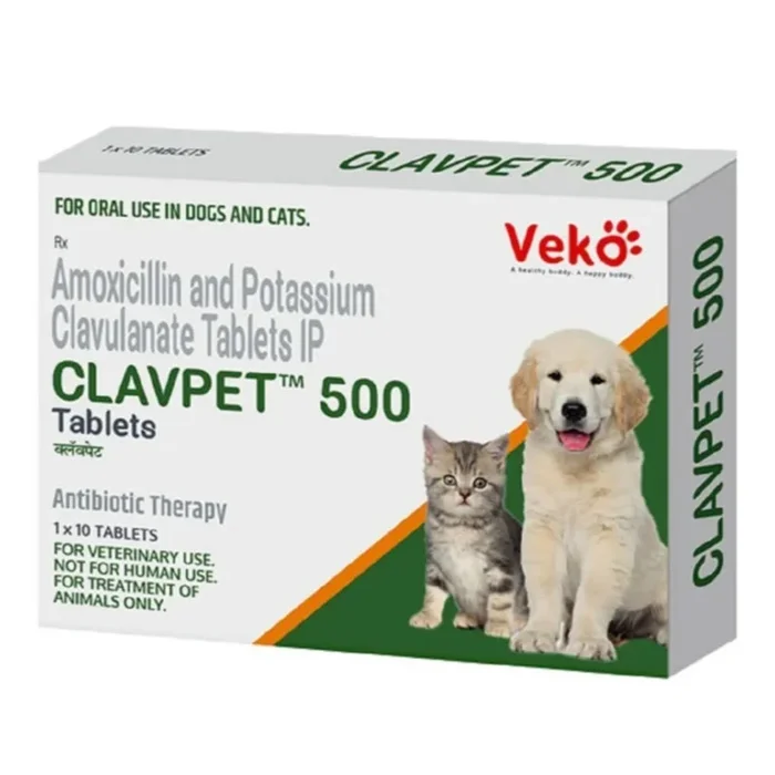 Veko Clavpet 500mg Tablet (Amoxicillin & Potassium Clavulanate) Dogs & Cats (pack of 10 tablets)