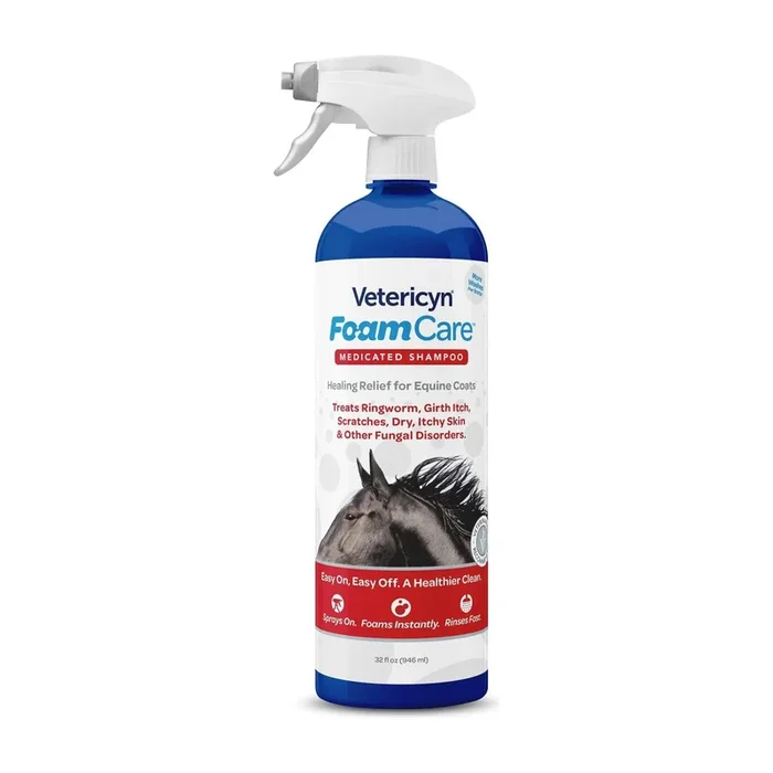 Vetericyn FoamCare Equine Medicated Shampoo for Healthy Clean Horse Coat 32 oz.