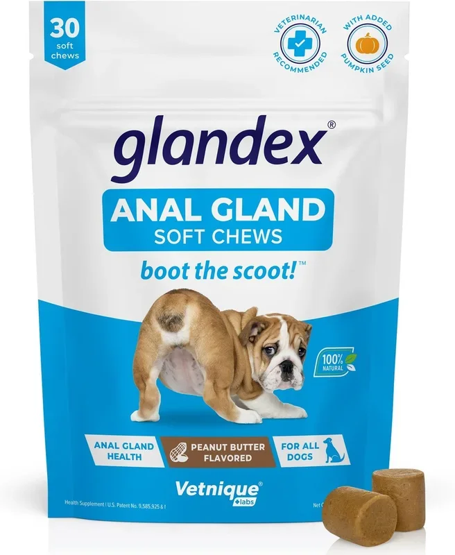 Vetnique Glandex for Dogs Anal Gland Support Peanut Butter Flavored Pumpkin Fiber Soft Chew Supplement for Dogs
