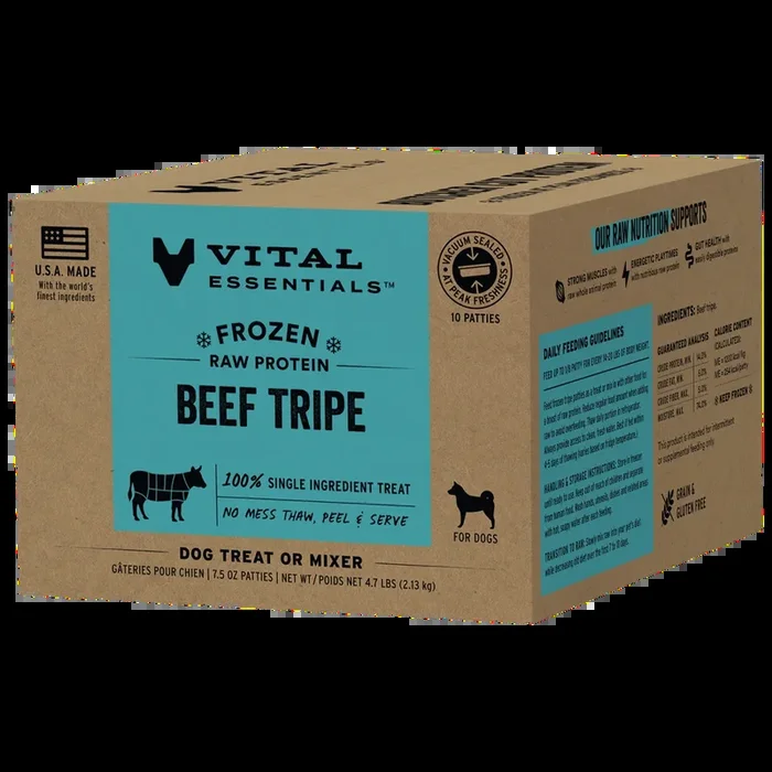 Vital Essentials Beef Tripe Patties Frozen Raw Dog Food Topper, 4.7-lb