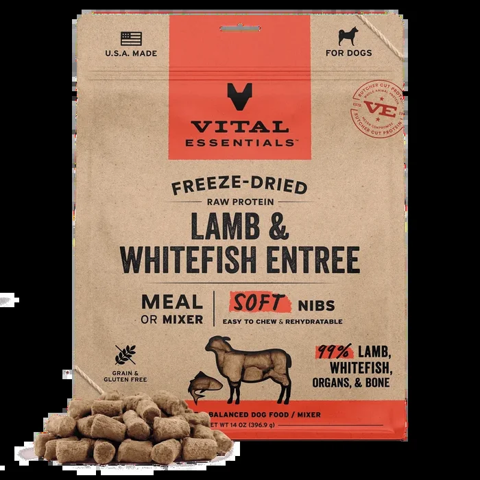 Vital Essentials Freeze-Dried Raw Protein Lamb & Whitefish Soft Nibs Meal or Mixer Dog Food