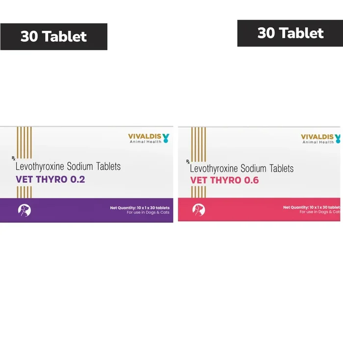 Vivaldis Vet Thyro Tablets 0.2 mg (30 Tabs) and Vet Thyro 0.6 mg (30 Tabs) for Dogs and Cats Combo