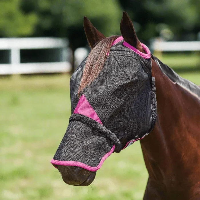 Weatherbeeta ComFITec Deluxe Durable Mesh Horse Fly Mask with Nose, Black & Purple