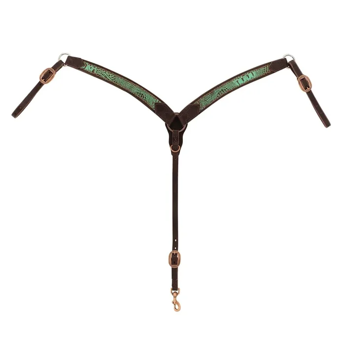 Weaver Turquoise Croc Contoured Leather Horse Breast Collar