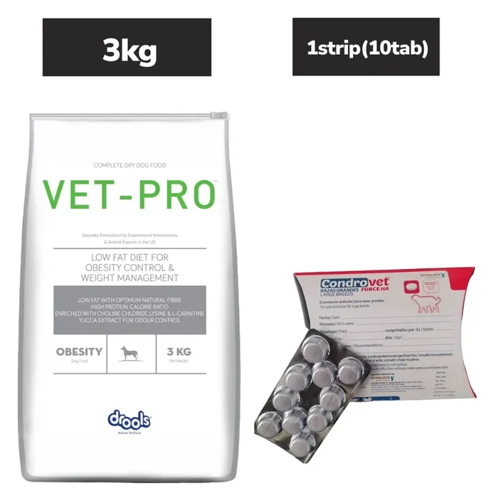 Weight & Joint Care Dog Combo: Drools VET PRO 3 kg + Vivaldis Condrovet Pack of 10 Tablet for Large Dogs