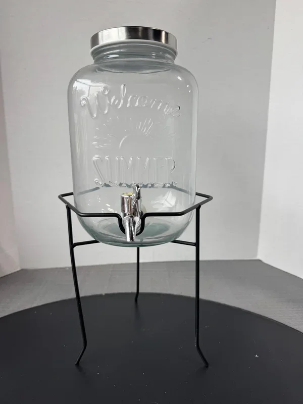 Welcome Summer 2-Piece Glass Drink Dispenser with Metal Stand