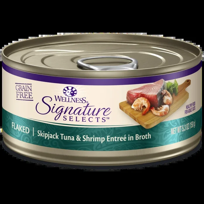 Wellness Signature Selects Grain Free Natural Skipjack Tuna with Shrimp Entree in Broth Wet Canned Cat Food