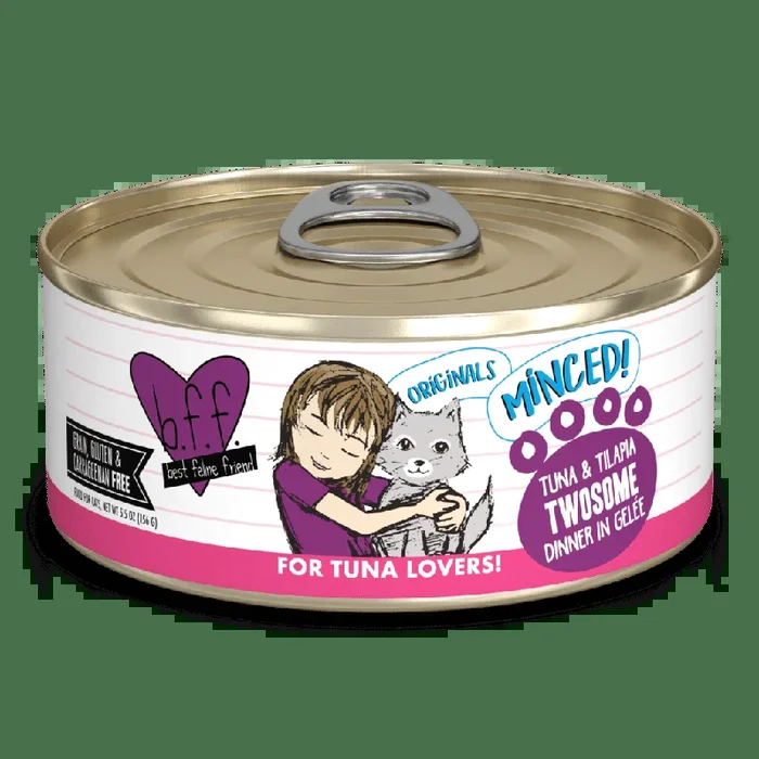 Weruva BFF Original Minced! Tuna And Tilapia Twosome, Tuna and Tilapia Dinner In Gelee, Wet Cat Food, Case of 24
