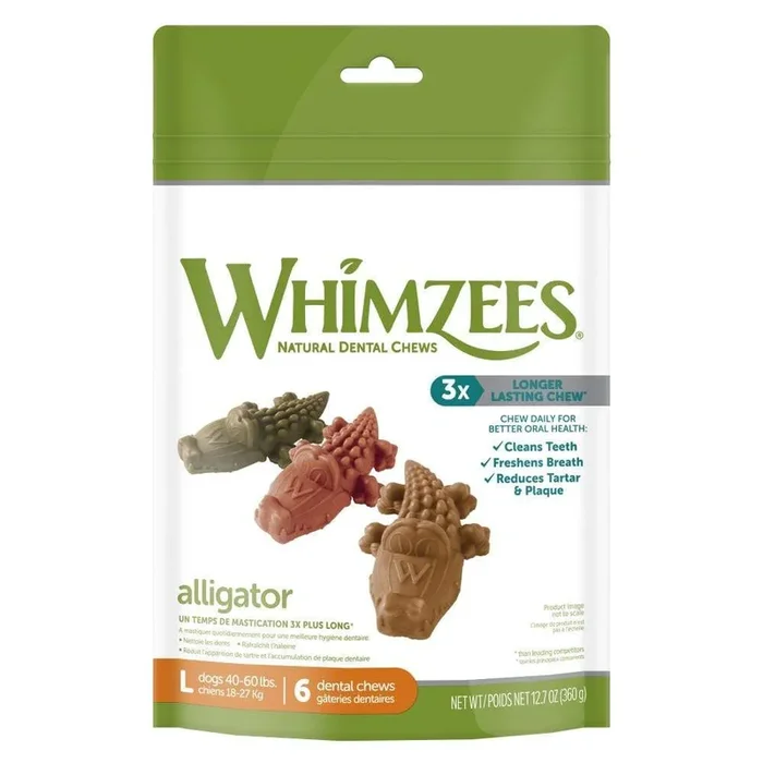 WHIMZEES Alligator Dental Chews – Large for Dogs 40-60 lbs