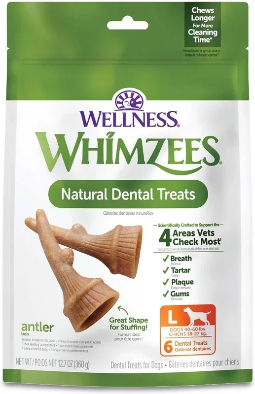 WHIMZEES by Wellness Occupy Antler Dental Chews Natural Grain-Free Dental Dog Treats, Large