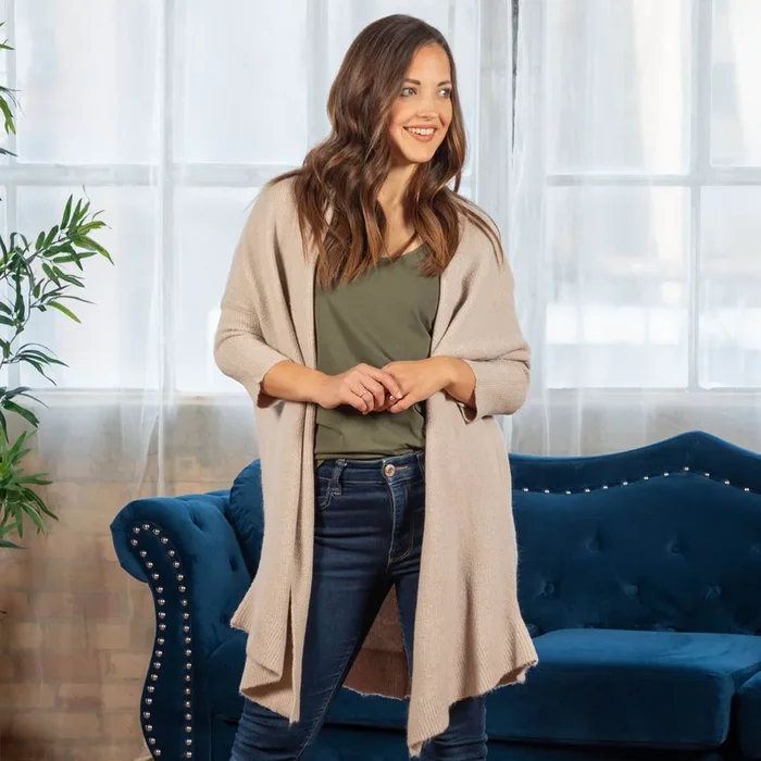 Women’s Knitted 3/4 Sleeve Open Cardigan