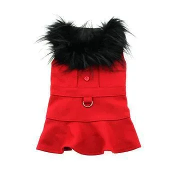 Wool Fur-Trimmed Dog Harness Coat – Red